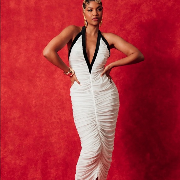 ZARA HALTER RUCHED BACKLESS MESH DRESS - WHITE - Picture 2 of 2